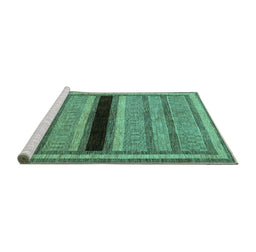 Sideview of Machine Washable Abstract Turquoise Contemporary Area Rugs, wshcon295turq