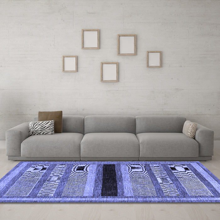 Machine Washable Abstract Blue Contemporary Rug in a Living Room, wshcon295blu