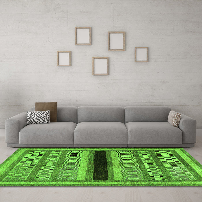Machine Washable Abstract Green Contemporary Area Rugs in a Living Room,, wshcon295grn