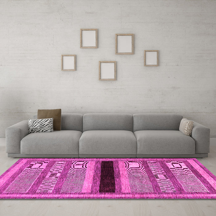 Machine Washable Abstract Pink Contemporary Rug in a Living Room, wshcon295pnk