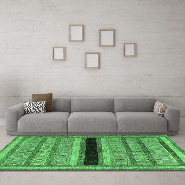 Machine Washable Abstract Emerald Green Contemporary Area Rugs in a Living Room,, wshcon295emgrn