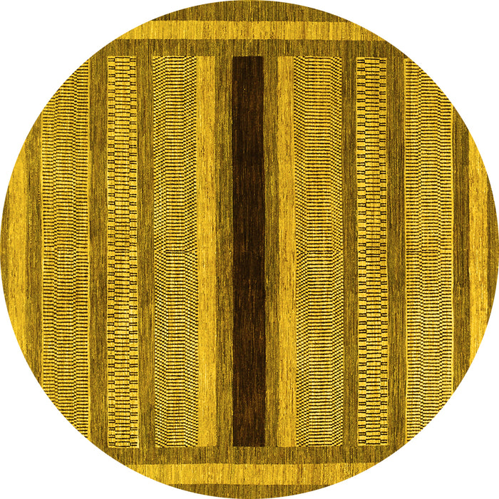 Round Machine Washable Abstract Yellow Contemporary Rug, wshcon295yw