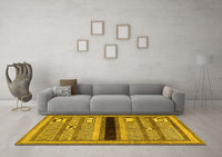 Machine Washable Abstract Yellow Contemporary Rug, wshcon295yw