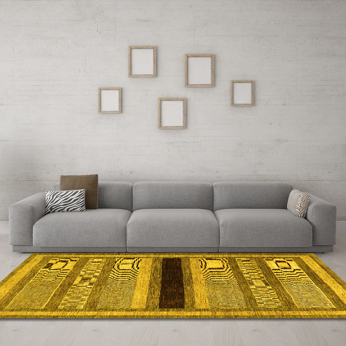 Machine Washable Abstract Yellow Contemporary Rug in a Living Room, wshcon295yw