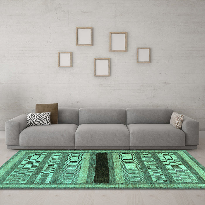 Machine Washable Abstract Turquoise Contemporary Area Rugs in a Living Room,, wshcon295turq