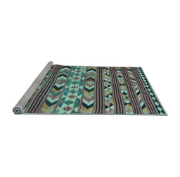 Sideview of Machine Washable Oriental Light Blue Traditional Rug, wshcon2960lblu