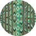 Round Machine Washable Oriental Turquoise Traditional Area Rugs, wshcon2960turq