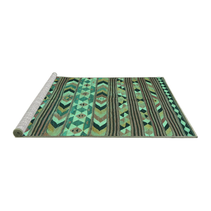 Sideview of Machine Washable Oriental Turquoise Traditional Area Rugs, wshcon2960turq