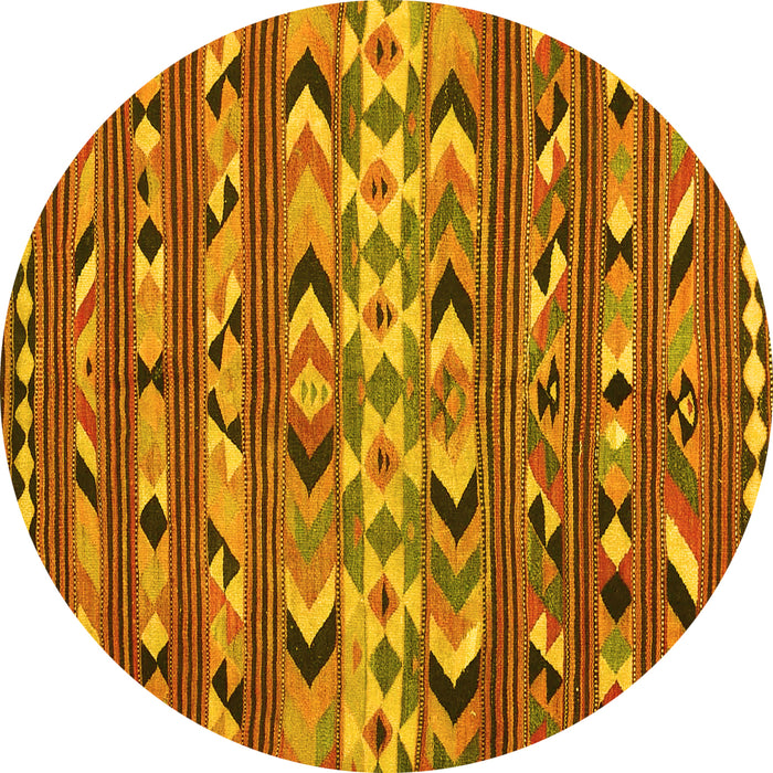 Round Machine Washable Oriental Yellow Traditional Rug, wshcon2960yw