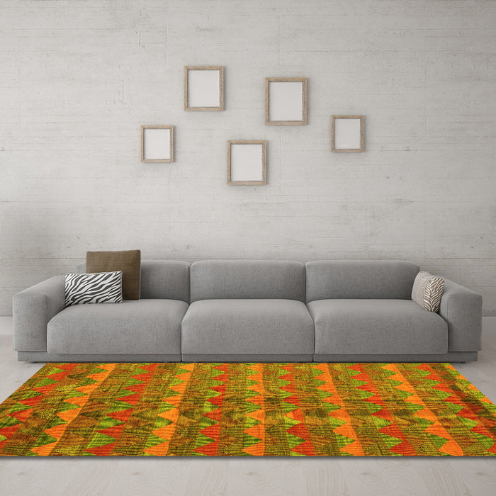 Machine Washable Oriental Yellow Traditional Rug in a Living Room, wshcon2961yw