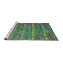 Sideview of Machine Washable Oriental Turquoise Traditional Area Rugs, wshcon2961turq