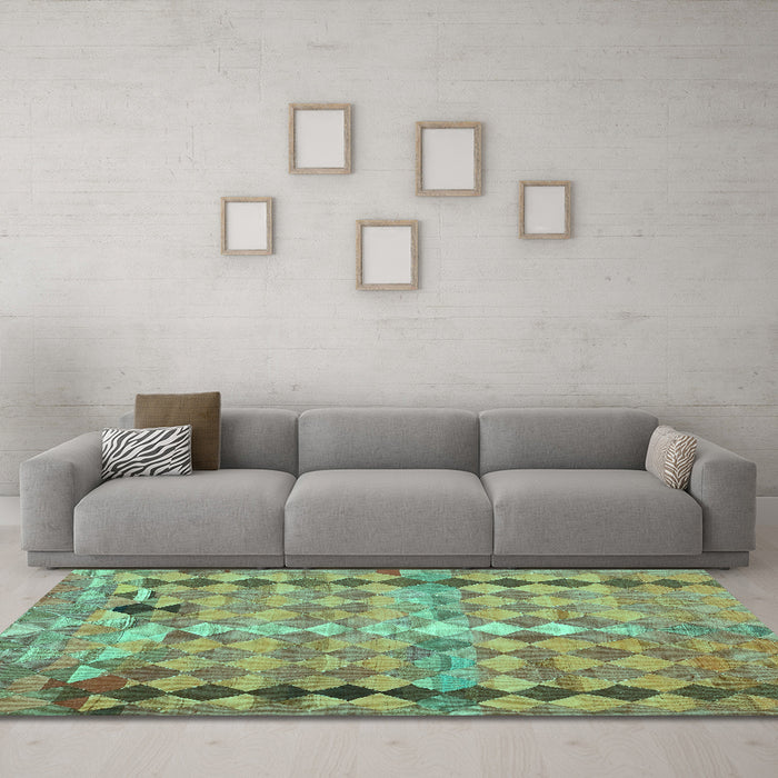 Machine Washable Oriental Turquoise Traditional Area Rugs in a Living Room,, wshcon2962turq