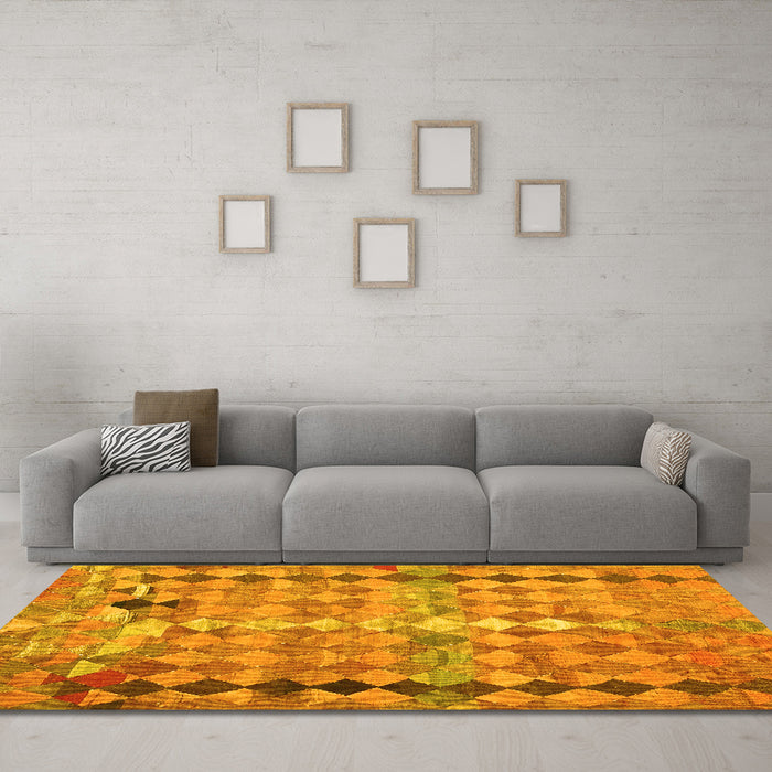 Machine Washable Oriental Yellow Traditional Rug in a Living Room, wshcon2962yw