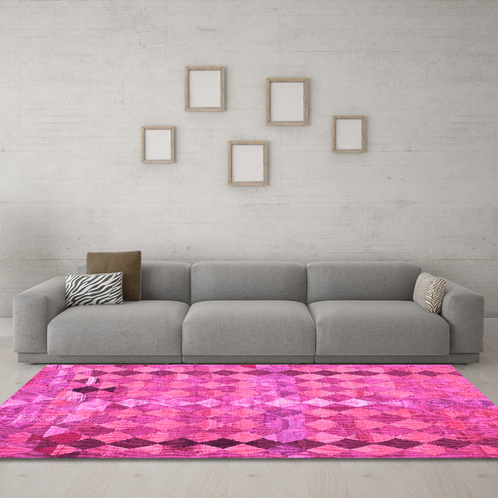 Machine Washable Oriental Pink Traditional Rug in a Living Room, wshcon2962pnk
