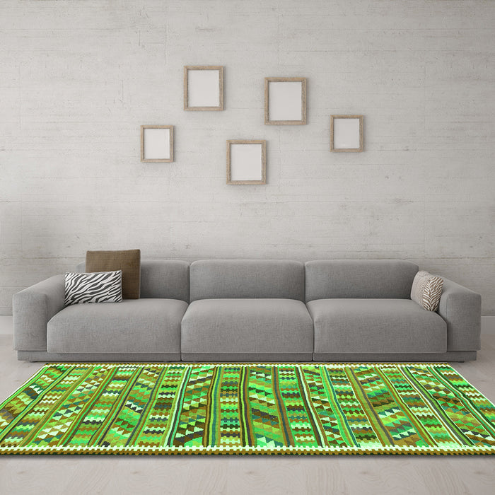 Machine Washable Abstract Green Contemporary Area Rugs in a Living Room,, wshcon2963grn