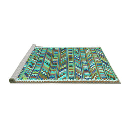 Sideview of Machine Washable Abstract Turquoise Contemporary Area Rugs, wshcon2963turq