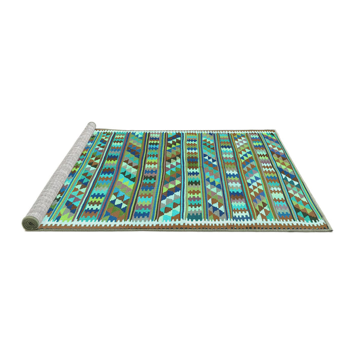 Sideview of Machine Washable Abstract Turquoise Contemporary Area Rugs, wshcon2963turq