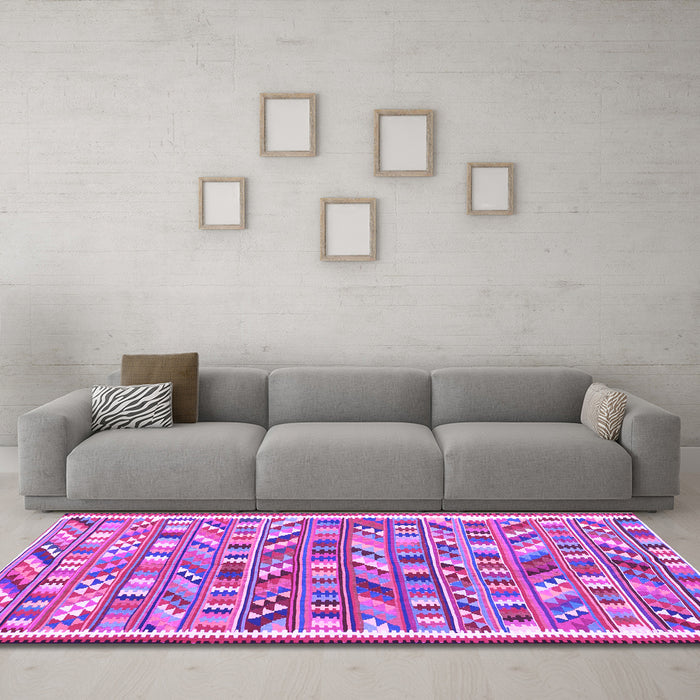 Machine Washable Abstract Purple Contemporary Area Rugs in a Living Room, wshcon2963pur