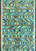 Machine Washable Abstract Turquoise Contemporary Area Rugs, wshcon2963turq