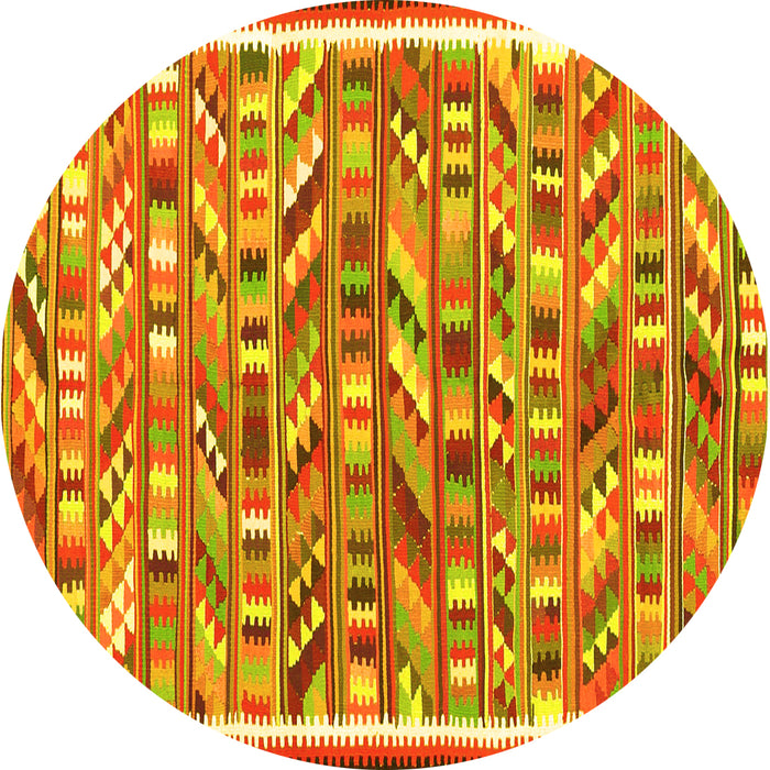 Round Abstract Yellow Contemporary Rug, con2963yw