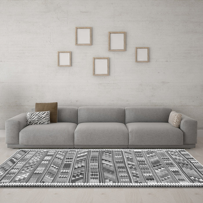 Machine Washable Abstract Gray Contemporary Rug in a Living Room,, wshcon2963gry