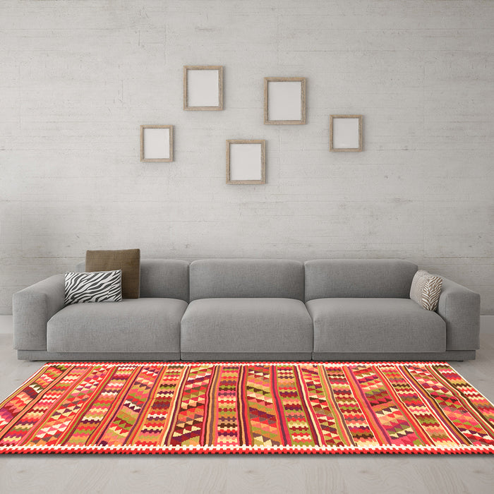 Machine Washable Abstract Orange Contemporary Area Rugs in a Living Room, wshcon2963org