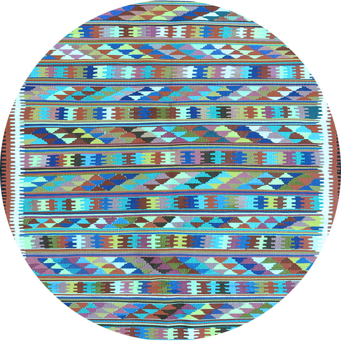 Round Abstract Light Blue Contemporary Rug, con2963lblu