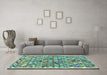 Machine Washable Abstract Turquoise Contemporary Area Rugs in a Living Room,, wshcon2963turq