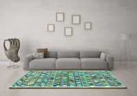 Machine Washable Abstract Turquoise Contemporary Rug, wshcon2963turq