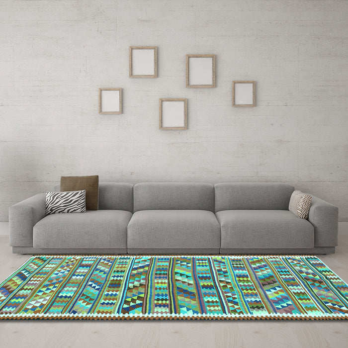 Machine Washable Abstract Turquoise Contemporary Area Rugs in a Living Room,, wshcon2963turq