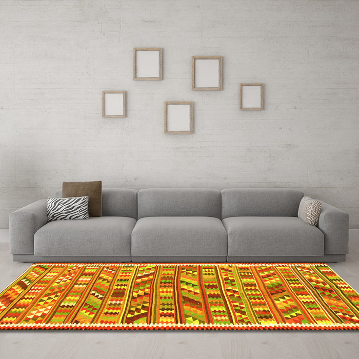 Machine Washable Abstract Yellow Contemporary Rug in a Living Room, wshcon2963yw