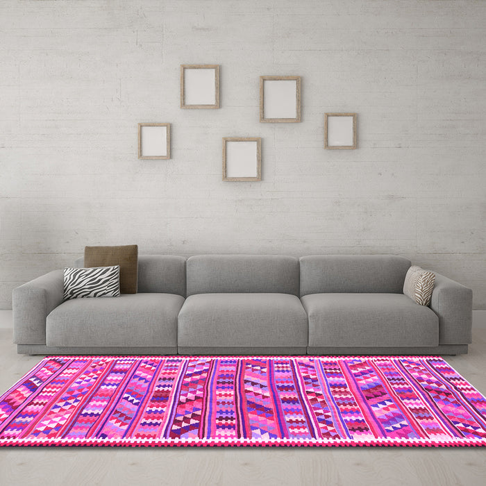 Machine Washable Abstract Pink Contemporary Rug in a Living Room, wshcon2963pnk