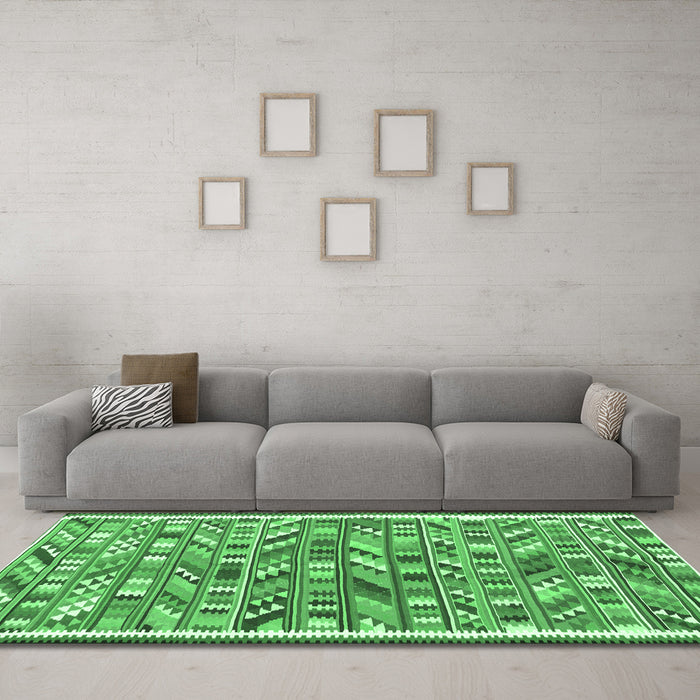 Machine Washable Abstract Emerald Green Contemporary Area Rugs in a Living Room,, wshcon2963emgrn