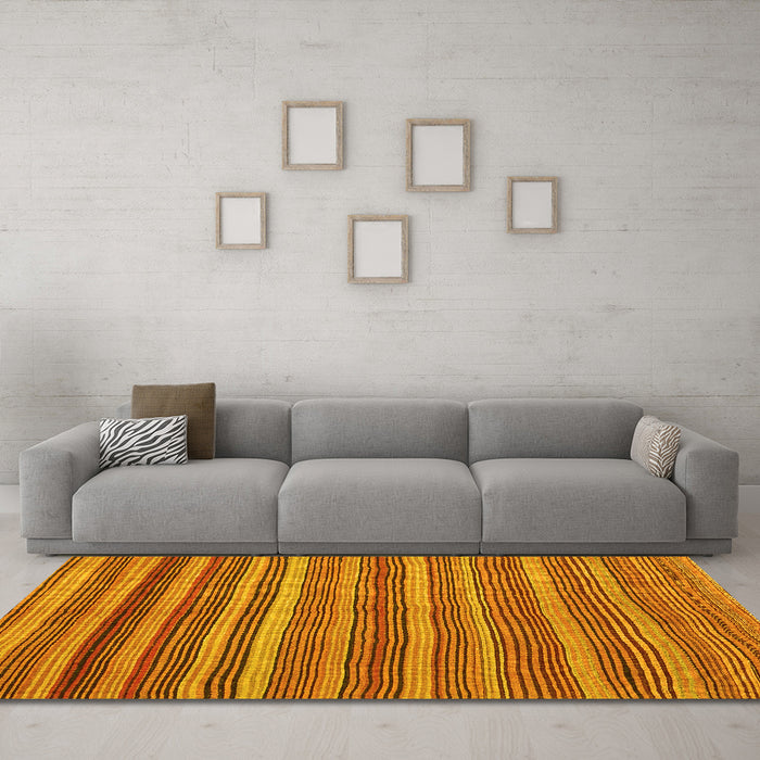 Machine Washable Oriental Yellow Traditional Rug in a Living Room, wshcon2964yw