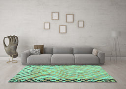 Machine Washable Oriental Turquoise Traditional Area Rugs in a Living Room,, wshcon2965turq