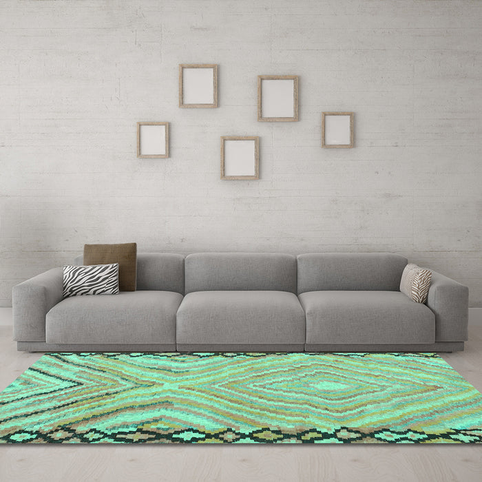 Machine Washable Oriental Turquoise Traditional Area Rugs in a Living Room,, wshcon2965turq