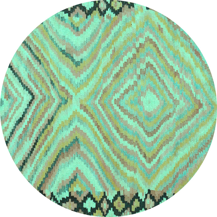 Round Machine Washable Oriental Turquoise Traditional Area Rugs, wshcon2965turq