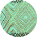 Round Machine Washable Oriental Turquoise Traditional Area Rugs, wshcon2965turq