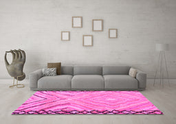 Machine Washable Oriental Pink Traditional Rug in a Living Room, wshcon2965pnk