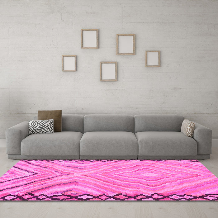 Machine Washable Oriental Pink Traditional Rug in a Living Room, wshcon2965pnk
