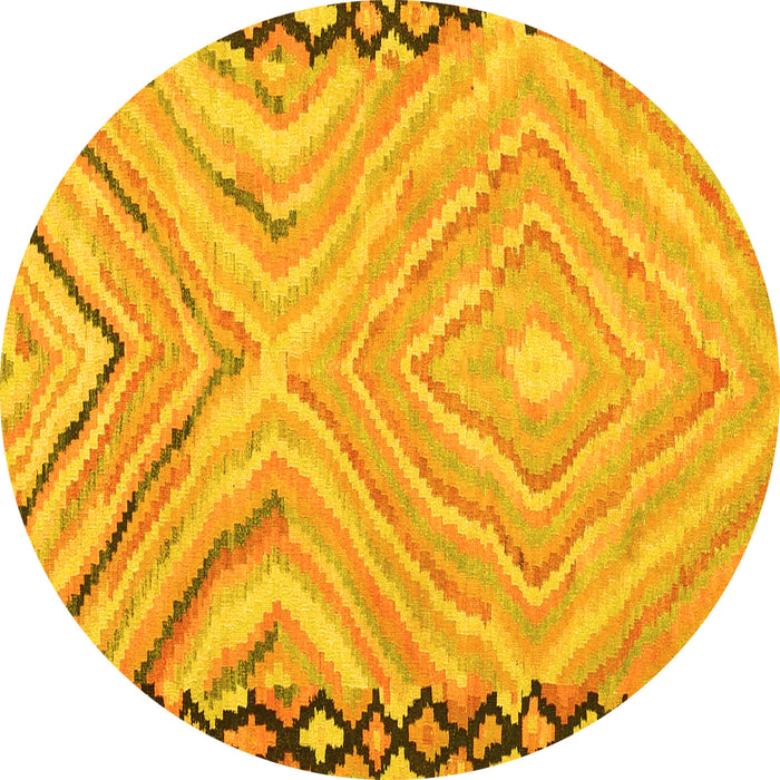 Round Machine Washable Oriental Yellow Traditional Rug, wshcon2965yw
