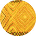 Round Machine Washable Oriental Yellow Traditional Rug, wshcon2965yw