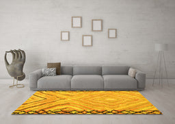 Machine Washable Oriental Yellow Traditional Rug in a Living Room, wshcon2965yw