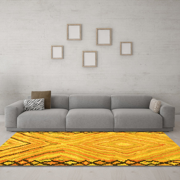 Machine Washable Oriental Yellow Traditional Rug in a Living Room, wshcon2965yw