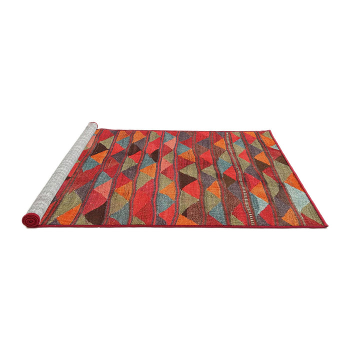 Serging Thickness of Machine Washable Contemporary Red Rug, wshcon2966