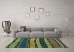Machine Washable Oriental Turquoise Traditional Area Rugs in a Living Room,, wshcon2967turq
