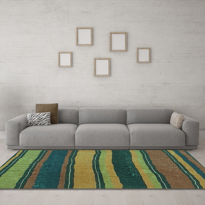 Machine Washable Oriental Turquoise Traditional Area Rugs in a Living Room,, wshcon2967turq