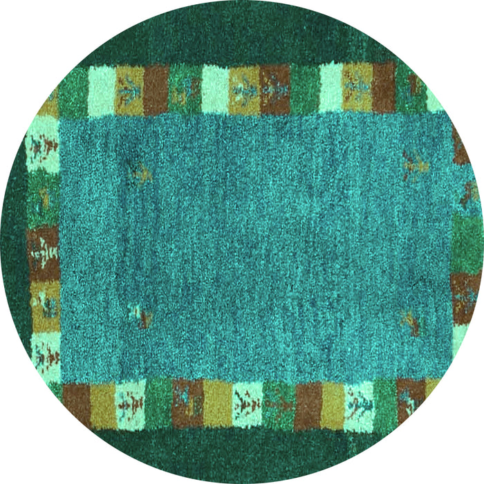 Round Machine Washable Abstract Turquoise Contemporary Area Rugs, wshcon2968turq
