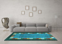 Machine Washable Abstract Light Blue Contemporary Rug, wshcon2968lblu