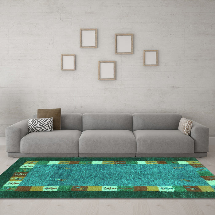 Machine Washable Abstract Turquoise Contemporary Area Rugs in a Living Room,, wshcon2968turq